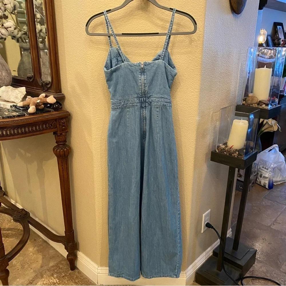 TOPSHOP Women Blue Tie Front Keyhole Denim Cropped Jumpsuit Size 2 - Picture 4 of 8